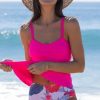 Women Beachsissi Tankini | Twist Front Ruffle Hem Floral Print Tankini Set Deeppink