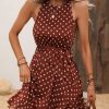 Women Beachsissi Casual Dress | Dots Print Tie Waist Fashion Casual Dress Brown