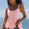 Women Beachsissi Tankini | Lace Patchwork Floral Print Tankini Set Pink