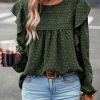 Women Beachsissi | Ruffle Hem Round Neck Solid Color Casual Tops Seagreen