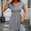 Women Beachsissi Solid Dress | Solid Color V Neck Casual Mini Dress Grey