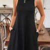 Women Beachsissi Solid Dress | Solid Color Sleeveless Round Neck Casual Dress Black