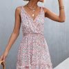 Women Beachsissi Printed Dress | Floral Print Frill Sleeveless Casual Dress Pink