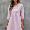 Women Beachsissi Printed Dress | Plaid Print Round Neck Casual Dress Pink