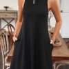 Women Beachsissi Casual Dress | Solid Color Sleeveless Round Neck Casual Dress Black