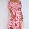 Women Beachsissi Printed Dress | Smocked Print Off The Shoulder Midi Dress Pink