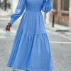 Women Beachsissi Solid Dress | Solid Smocked Long Sleeve Maxi Dress Lightskyblue