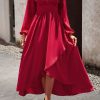 Women Beachsissi Solid Dress | Solid Color V Neck Ruffle Hem Dress Crimson