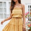 Women Beachsissi Printed Dress | Ruffled Floral Print Smocked Mini Dress Yellow