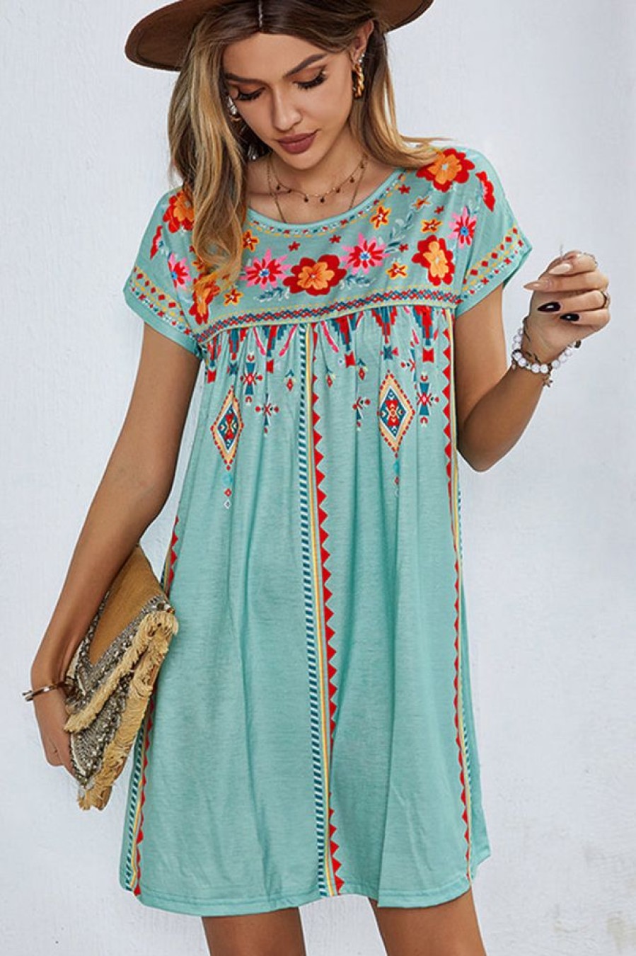 Women Beachsissi Casual Dress | Fashion Casual Printed Mini Dress Powderblue