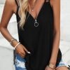 Women Beachsissi | Double Straps V Neck Hollow Casual Tops Black