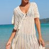 Women Beachsissi Cover Ups | V Neck Tassel Design Swimsuit Cover Cornsilk