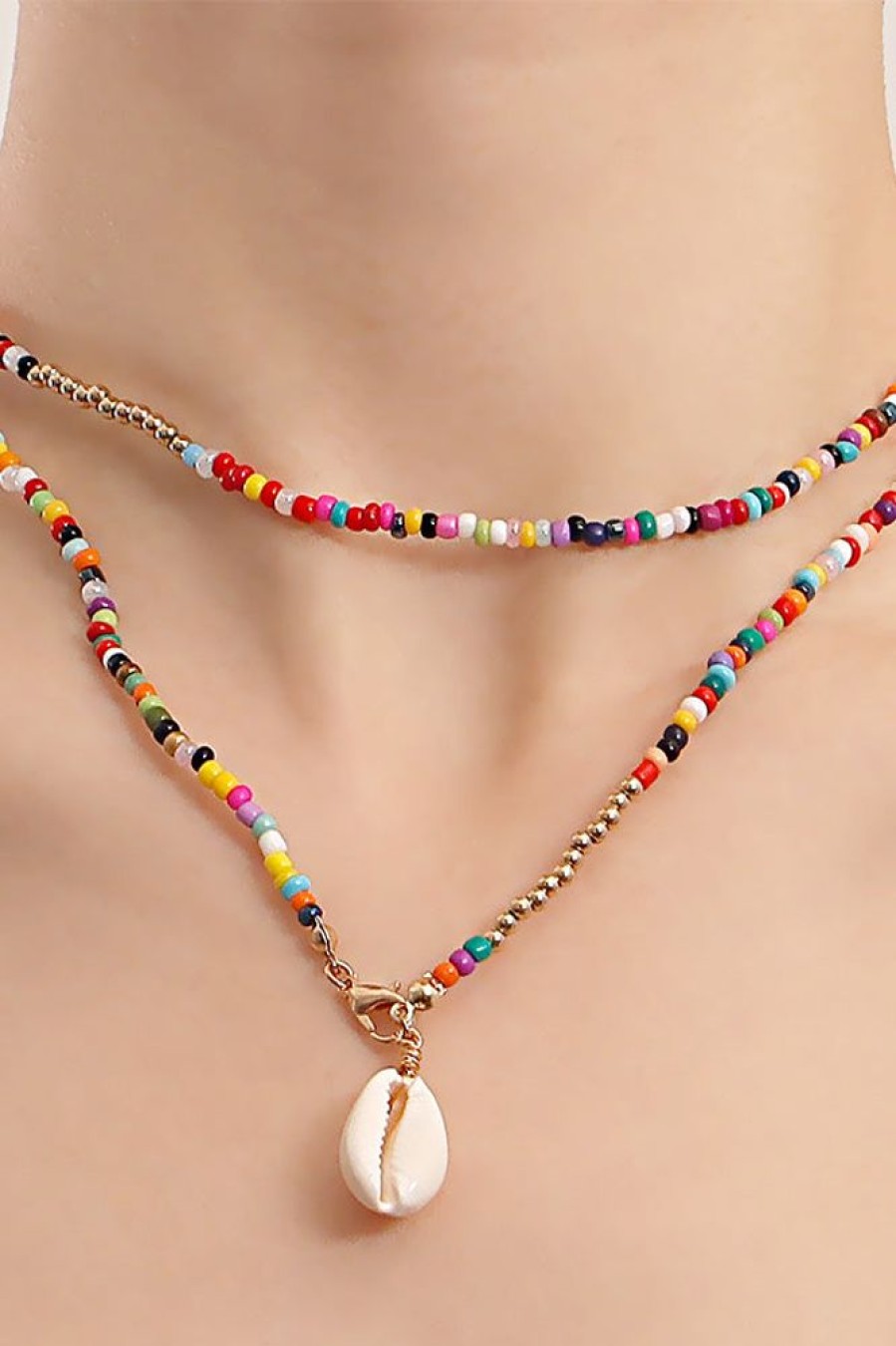 Women Beachsissi | Double Layer Colorful Pearl Shell Necklace Gold