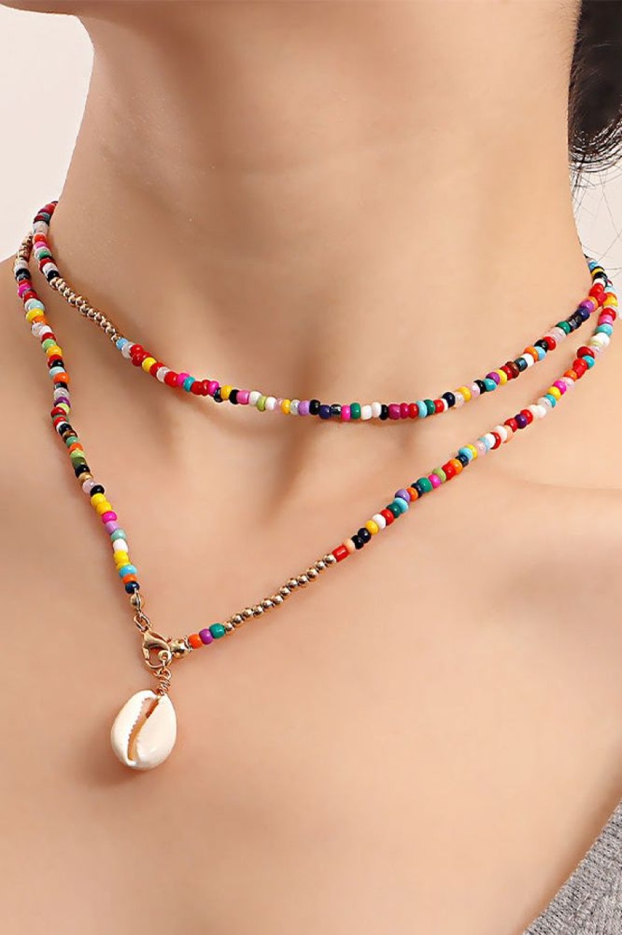 Women Beachsissi | Double Layer Colorful Pearl Shell Necklace Gold