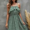 Women Beachsissi Printed Dress | Floral Print Ruffled Slip Casual Dress Darkgreen