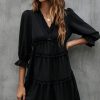 Women Beachsissi Solid Dress | Solid And Ruffled V Neck Mini Dress Black