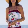 Women Beachsissi Tankini | Flower Print Tummy Control Tankini Set Darkred