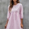 Women Beachsissi Casual Dress | Plaid Print Round Neck Casual Dress Pink