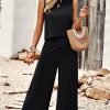 Women Beachsissi | Solid Color Round Neck Two Pieces Set Black