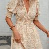 Women Beachsissi Printed Dress | Floral Print Deep V Neck Mini Dress White