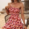 Women Beachsissi Printed Dress | Smocked Bandeau Printed Ruffled Mini Dress Red