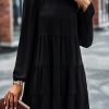 Women Beachsissi Solid Dress | Solid Color Long Sleeve Casual Mini Dress Black