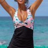 Women Beachsissi Tankini | Twist Front Floral Print Ruched Tankini Swimskirt Set Black