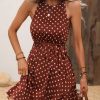 Women Beachsissi Printed Dress | Dots Print Tie Waist Fashion Casual Dress Brown