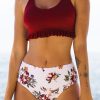 Women Beachsissi Bikini | Stringy Selvedge High Waist Flower Print Bikini Set Darkred