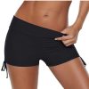 Women Beachsissi Swim Bottom | Drawstring Side Solid Color Swim Shorts Black