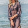 Women Beachsissi Cover Ups | V Neck Solid Color Swimwear Cover Up Black