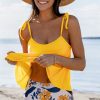 Women Beachsissi Tankini | Tie Shoulder Printed Cute Tankini Set Yellow