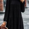 Women Beachsissi Casual Dress | Solid Color Long Sleeve Casual Mini Dress Black