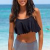 Women Beachsissi Bikini | Scolloped Hem Stripe Print Bikini Set Black