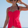 Women Beachsissi Tankini | Scalloped Hem Cute Asymmetric Floral Print Tankini Set Red