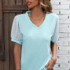 Women Beachsissi | Lace Short Sleeve Blouses Casual Tops Paleturquoise