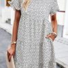 Women Beachsissi Printed Dress | Fashion Floral Print Short Sleeve Mini Dress Beige