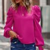 Women Beachsissi | Solid Color Ruffle Sleeve Casual Tops Deeppink