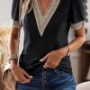 Women Beachsissi | V Neck Patchwork Short Sleeve Casual Tops Black