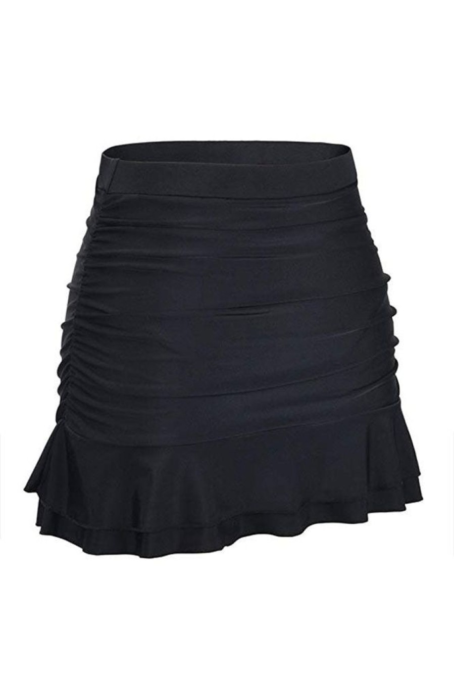 Women Beachsissi Swim Bottom | High Waist Ruched Design Swim Skirt Black