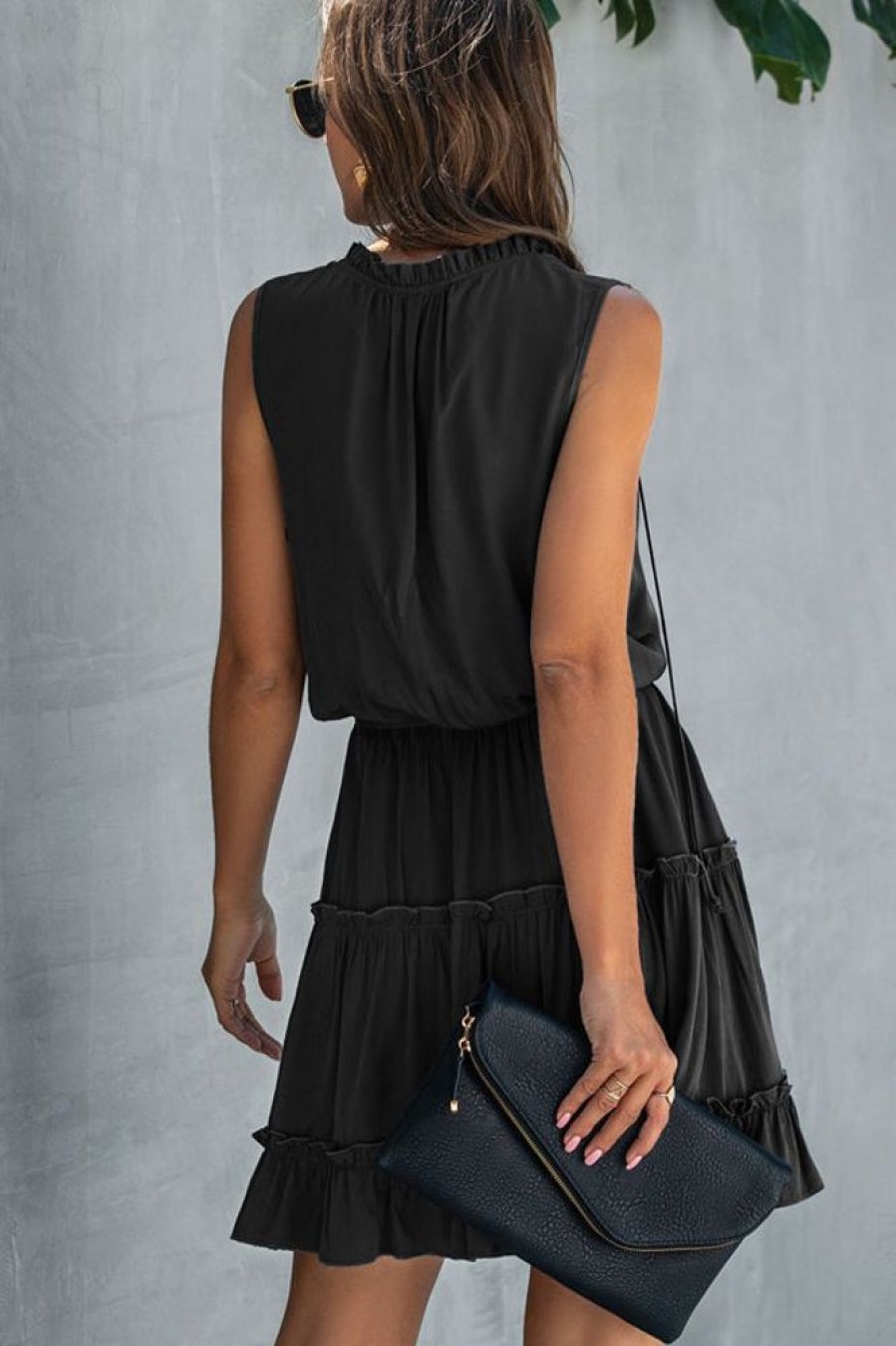 Women Beachsissi Solid Dress | Stringy Selvedge Solid High Waisted Casual Dress Black