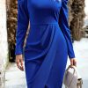 Women Beachsissi Solid Dress | Solid Color Long Sleeve Tie Waist Bodycon Dress Mediumblue