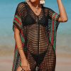 Women Beachsissi Cover Ups | Tassels Colorful Striped Swimwear Cover Up Black