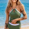 Women Beachsissi Tankini | Halter Neck Patchwork High Waist Tankini Set Darkseagreen