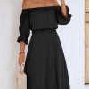 Women Beachsissi Solid Dress | Solid Color Off The Shoulder Frill Casual Dress Black