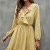 Women Beachsissi Printed Dress | V Neck Floral Print Ruffled Mini Dress Yellow