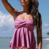 Women Beachsissi Tankini | Twist Front Drawstring Ruffle Hem Tankini Set Plum