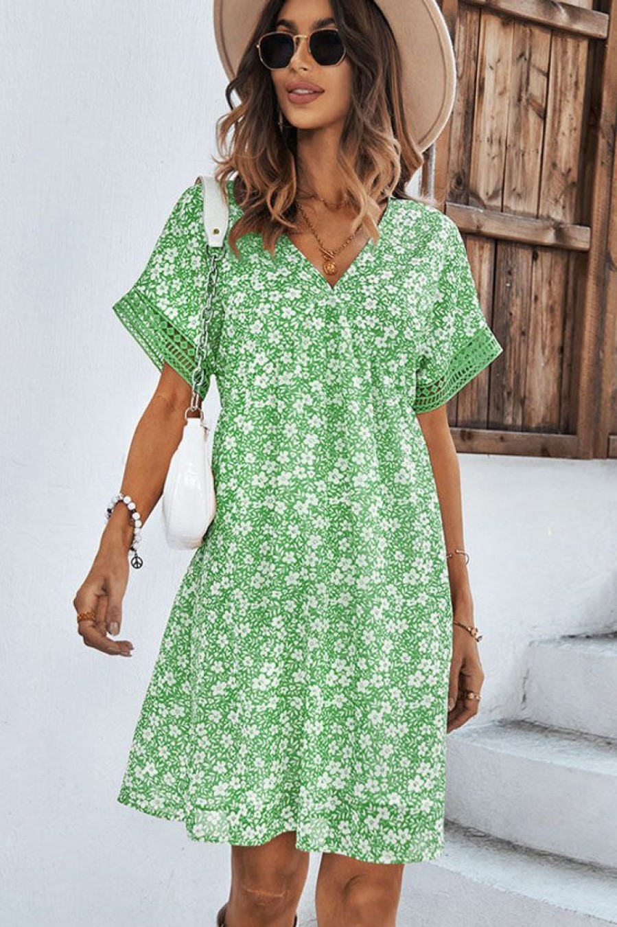 Women Beachsissi Printed Dress | Floral Print V Neck Ruffled Casual Dress Springgreen