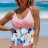 Women Beachsissi Tankini | Twist Front Irregular Printed Hem Tankini Set Pink