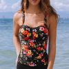 Women Beachsissi Tankini | Floral Print Ruched Design Tankini Set Black